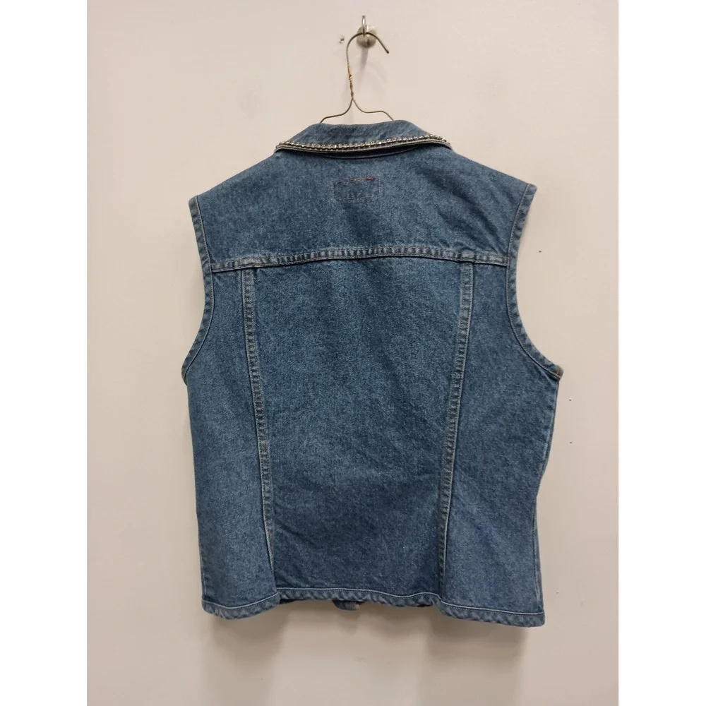 VTG‎ Y2K Limited Jeans Denim Vest Womens Medium Blue Rhinestone Trim